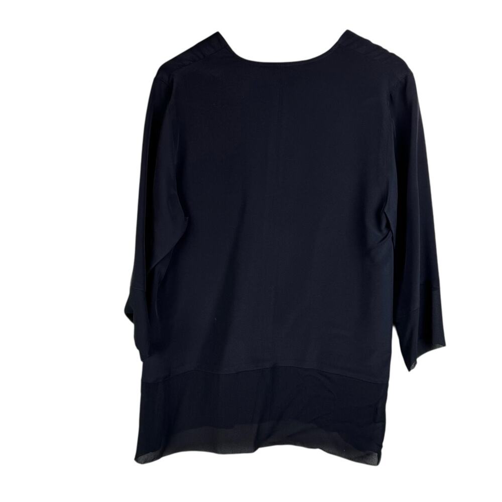 Caroline Rose NWT Solid Black 100% Silk V-neck 3/4 Sleeve Simple Tunic Blouse - Picture 9 of 12